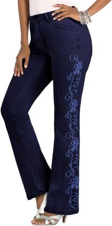 Roaman's Plus Size Whitney Jean with Invisible Stretch in Dark Blue Swirl Embroidery at Nordstrom, Size 34