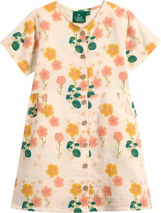 Little Green Radicals Kids Flora Short Sleeve Dress in Cream at Nordstrom, Size 18-24M