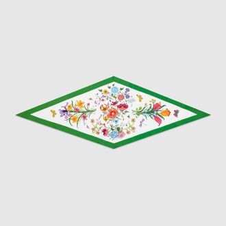Gucci Printed Silk Twill Diamond Scarf, White, Silk