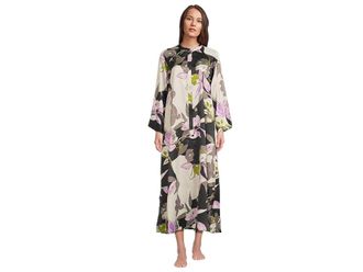 Natori Tsubaki Mandarin Zip Caftan Womens Clothing Black : S (Womens 6-8), Polyester