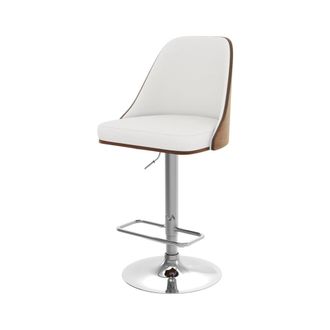 Rendez-Vous Déco Silla de bar regulable en madera oscura y PU blanco 56/77 cm