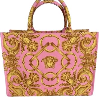 Versace Womens Pastel Signature Print Large Canvas Tote Bag In Pink