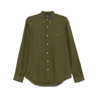 Ralph Lauren Casual Shirts, male, Green, Size: 2XL Linen Slim Fit Shirt