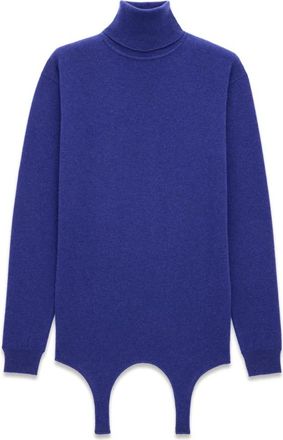 Saint Laurent Blauwe Geribbelde Cashmere Trui - Dames - Cashmere truien - Blauw - S - Kasjmier - Truien & Vesten
