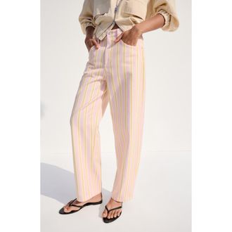 Mango Stripe Balloon Jeans in Pale Pink at Nordstrom, Size 10