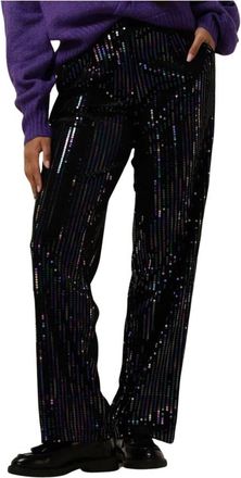 Y.A.S Yaseliva Sequin HW Straight Pant - Dames - Straight fit broeken - Zwart - XS - Polyester - Broeken
