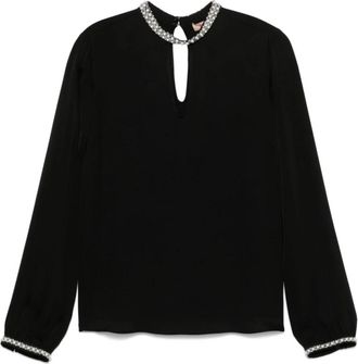 Twinset Zwarte blouse met kraalversiering - Dames - Blouses - Zwart - XS - Overhemden
