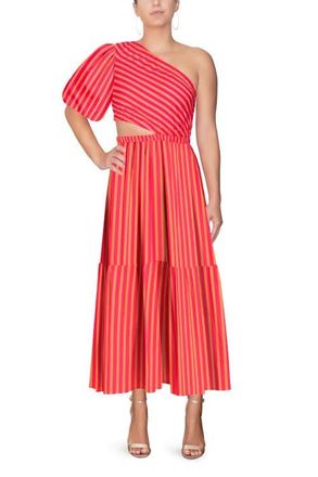 Rachel Roy Rae One-Shoulder Maxi Cotton Dress in Canteloupe Stripe at Nordstrom, Size 4