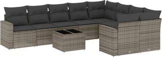 vidaXL Set De Sof&aacute;s De Jard&iacute;n 10 Pzas Con Cojines Rat&aacute;n Sint&eacute;tico Gris Vidaxl