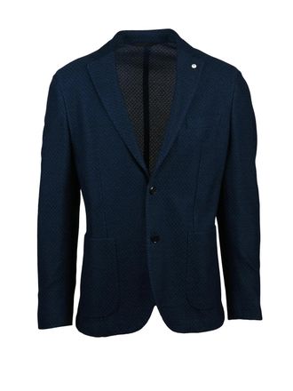 L.B.M. 1911 Fitted Night Blue Blazer With Textured Fabric And Tailored Silhouette