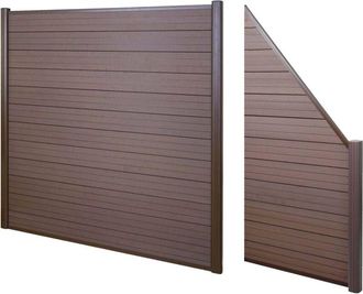 Hhg Hhg - Nunca Usado] Biombo Wpc Sarthe, Valla Cortaviento, Postes De Aluminio, Lote De 2 Inclinados, 2,82m Marr&oacute;n