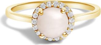 House of Brilliance 10K Yellow Gold Pearl and 1/10 Cttw Diamond Halo Ring