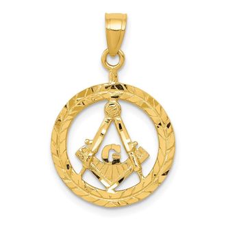 Diamond2Deal 14k Yellow Gold Polished and Diamond-cut Masonic Symbol Pendant