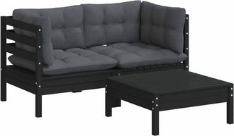 vidaXL Muebles De Jard&iacute;n 3 Pzas Y Cojines Madera Pino Gris Antracita Vidaxl