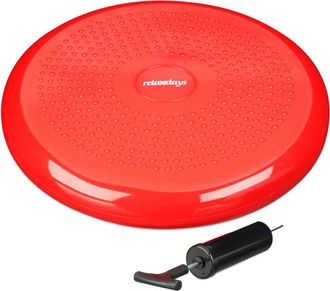 Relaxdays Relaxdays - Pack De 9 Coj&iacute;n De Equilibrio Con Inflador, Pvc, Rojo, 7 X 33 Cm