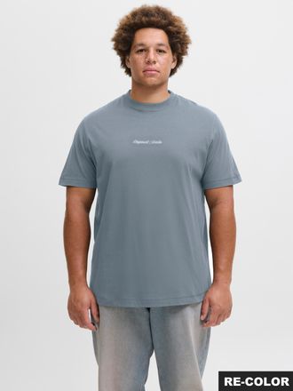 Jack & Jones Plus Size T-Shirt JORNORREBRO EMB TEE SS CREW NECK PLS, Herren, Gr. 4XL, tradewinds, Jersey, Obermaterial: 100% Baumwolle, JACK & JONES PLUSSIZE, bedruckt, regu