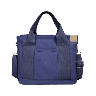 Generic Small Solid Bag Cute Canvas Bag Fashionable Convenience Bag Temperament Handbag Portable Storage Bag Shoulder Handbag with Multiple Compartments (Blue