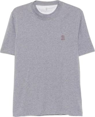 Brunello Cucinelli T-shirt met logodetail en ronde hals - Heren - T-shirts - Grijs - XL - Katoen - Tops