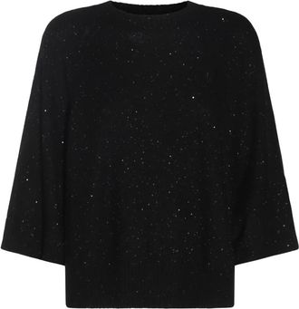 Fabiana Filippi Zwarte wollen T-shirt met lange mouwen - Dames - Ronde hals truien - Zwart - M - Wol - Truien & Vesten