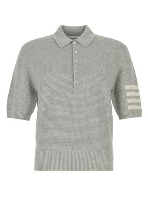 Thom Browne Light Grey Textured Shirt Collar Polo