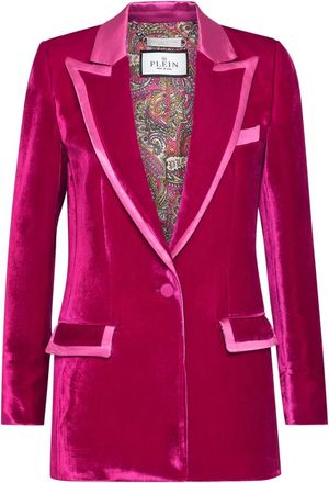 Philipp Plein Jassen, Dames, Roze, XL, Polyester, Velvet Boxy Blazer Paisley Bandana