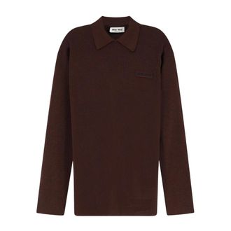 Miu Miu Vilten Poloshirt - Dames - Tops - Bruin - Maat: S Wol
