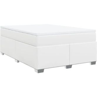 vidaXL Vidaxl - Cama Box Spring Con Colch&oacute;n Cuero Sint&eacute;tico Blanco 140x190 Cm