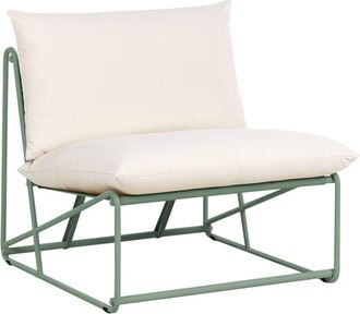 Beliani Silla De Jard&iacute;n Baja De Metal Con Cojines De Asiento Y Respaldo Muebles De Exterior Interior Jard&iacute;n Sin Reposabrazos Verde Pico