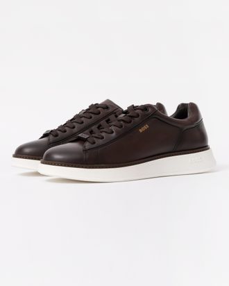 Boss Orange by Hugo Boss Mens Logo Detail Trainers in Chocolate Leather - Size UK 10