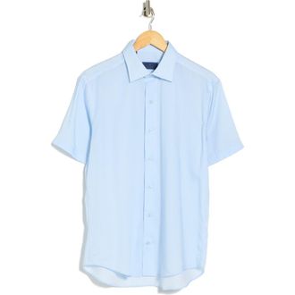 David Donahue Casual Short Sleeve Sport Shirt in Sky/White at Nordstrom Rack, Size Xx-Large