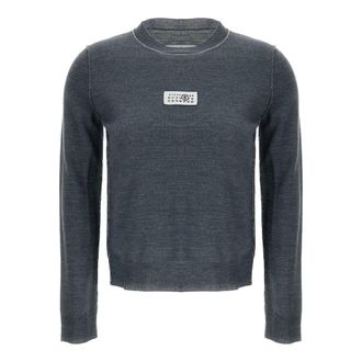 Maison Margiela Fijngebreide trui met ronde hals - Dames - Truien - Grijs - Maat: S Wol