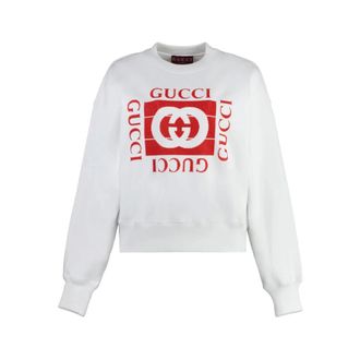 Gucci Hoodies & sweatvesten, Dames, Wit, M, Katoen, Cotton Crew-neck Sweatshirt
