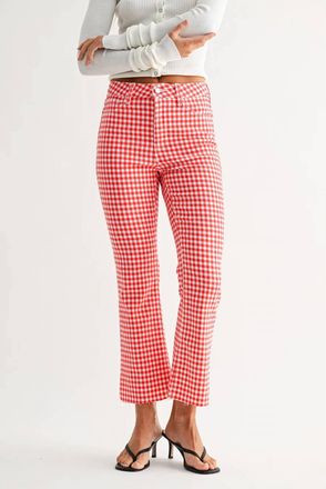OAT New Yor Gingham Crop Flare Pants In Red