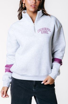 Colourful rebel Varsity Logo Relaxed Zip Sweat in Light Grey Melange at Nordstrom, Size X-Small Eu