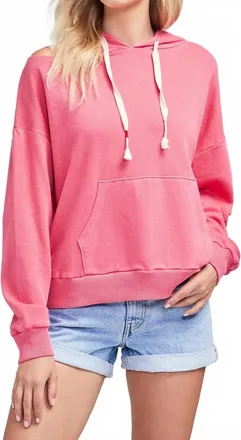 Wildfox Long Sleeve Cut-Out Shoulder Pullover Hoody In Carmine Red