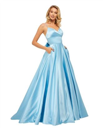 Sherri Hill Satin A-Line Gown In Light Blue