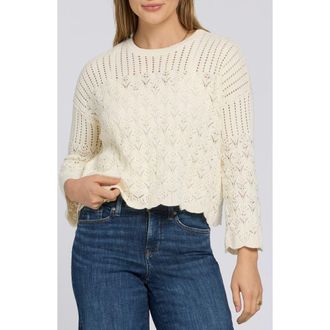 NYDJ Pointelle Cotton Blend Sweater in Ivory at Nordstrom, Size Xx-Small