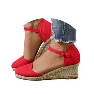 Generic Womens Espadrilles Wedge Sandals Summer Casual Closed Toe Sandal Comfortable Breathable Platform Low Heels Cute Shoes Flatform Heeled Shoes Ankle Stra