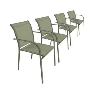 Sweeek Silla de jard&iacute;n de aluminio y textileno, set de 4, verde kaki