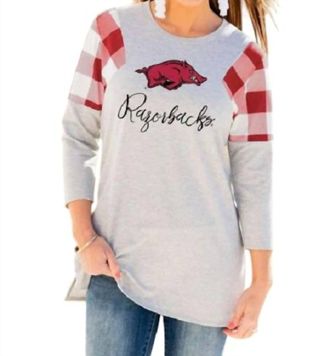 Gameday Couture University Of Arkansas Get In Check Tunic In Grey/red