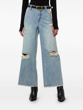 Alice & Olivia Jeans Devoe effetto vissuto con orlo a taglio vivo - Blu