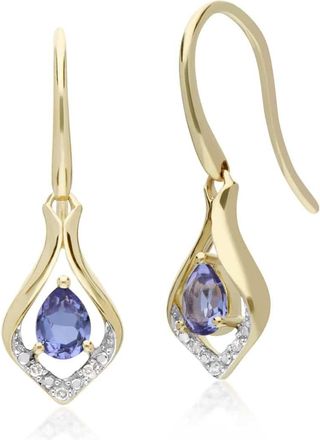 Gemondo Classic Pear Tanzanite & Diamond Leaf Halo Drop Earrings in 9ct Yellow Gold