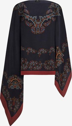 Etro Poncho aus Seidenmusselin mit Bl&uuml;tenprint