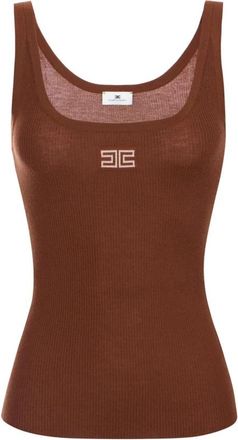 Elisabetta Franchi Ribbed Knit Tank Top - Dames - Tops zonder mouwen - Bruin - 2XL - Wol - Tops