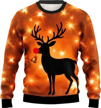 Generic Mens Christmas Jumpers Long Sleeve Crew Neck Knit Reindeer Snowflake Pattern Pullover Ugly Xmas Sweatshirt for Men Funny Holiday Graphic Apparel for E