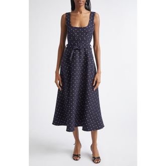 Reiss Orielle Polka Dot Midi Dress in Navy at Nordstrom, Size 12