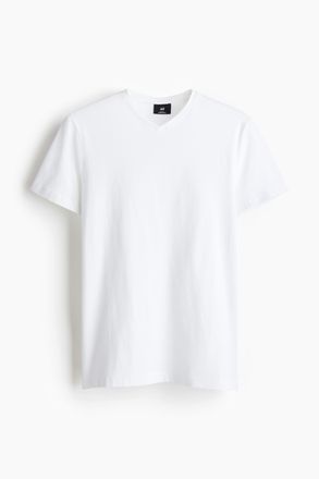 H&M T-Shirt mit V-Ausschnitt Slim Fit - Weiss