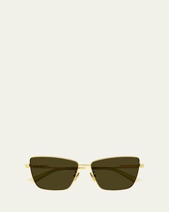 Bottega Veneta Rectangle Golden Metal Sunglasses