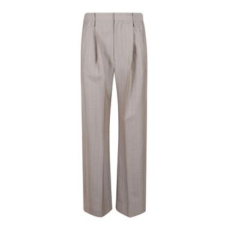Victoria Beckham Pliss&eacute; Broek - Dames - Wijde Broeken - Grijs - XS - Katoen - Broeken