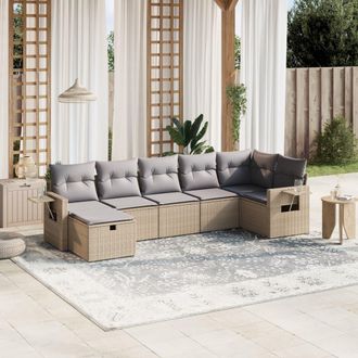 vidaXL Juego De Sof&aacute;s Jard&iacute;n Con Cojines Beige Mezcla 7 Pzas Rat&aacute;n Pe Vidaxl